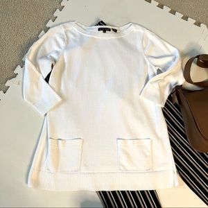 Jeanne Pierre white boatneck long sleeve sweater tunic with front pockets size M